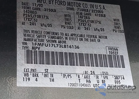 2003 Ford Expedition Eddie Bauer из США, поврежденный, VIN 1FMFU17L73LB16136